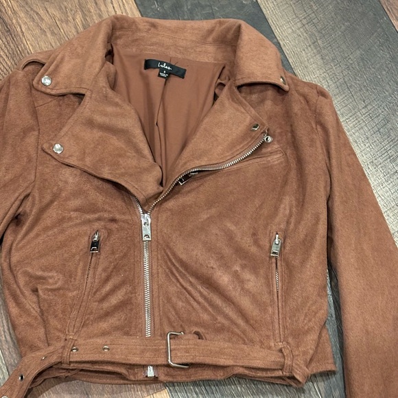 Lulu's Brown Faux Suede Moto Jacket in size small - Picture 3 of 10